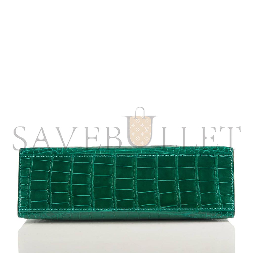 HERMÈS MASTER EMERALD SHINY ALLIGATOR MINI KELLY POCHETTE (22*14*7cm)